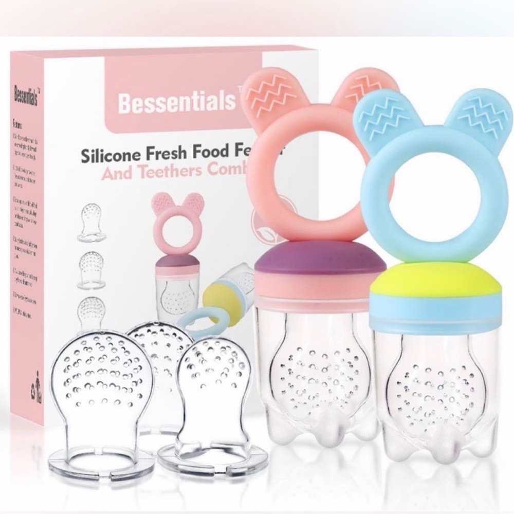 Bessentials Silicone Fresh Food Feeder and Pacifiers Combo  NIB Multi Colors